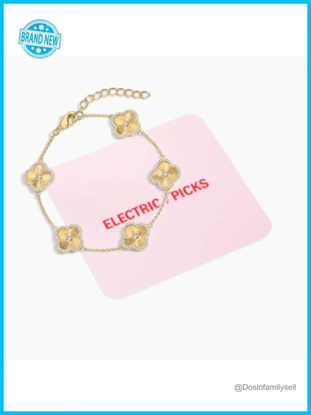 14k Gold Plated Clover Charm Chain Bracelet, Adjustable 6